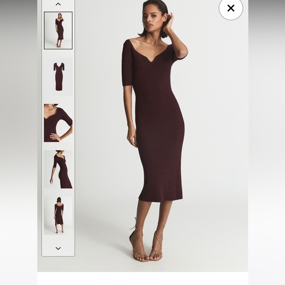 NWT- never worn Reiss Bodycon knit dress in burgundy size XS - Picture 2 of 7